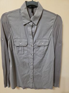 BCBGMAXAZRIA Womens Light Gray Button-Up Shirt Medium